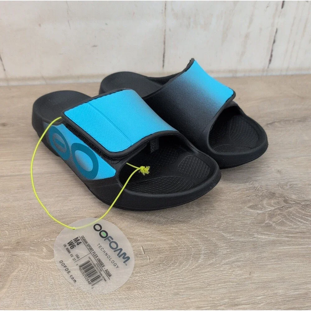 OOFOS OOAHH Sport Flex Recovery Slide Sandal Aqua Mens Size 4 / Women's 6  New